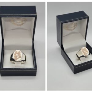 Anillo en plata con letras en oro