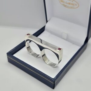 Anillo doble de plata 925 con circonias y letras GRABADAS