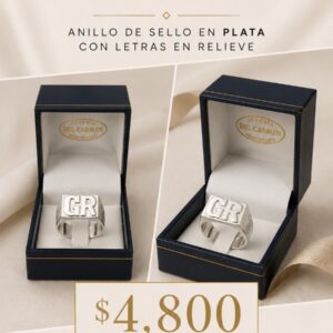 PROMO IMPERDIBLE Anillo de sello en plata con letras en relieve